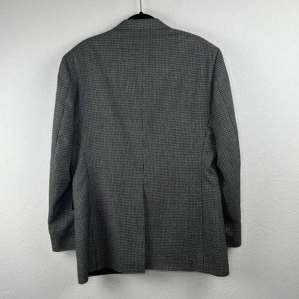 Vintage 80s 90s Haggar Black Tan Houndstooth Tweed Blazer Sport Coat 42L USA